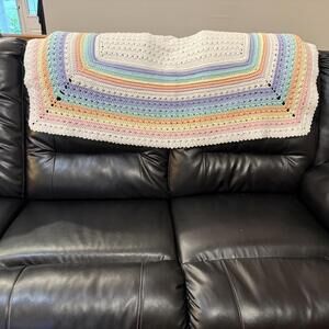 Hand-crocheted pastel rainbow stripe baby/lap blanket 37x48
